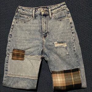 Women’s Distressed Patchwork Jeans - Blue